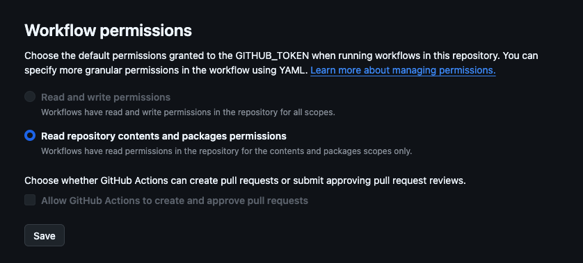 GitHub Settings → Actions → General → Workflow permissions の画面